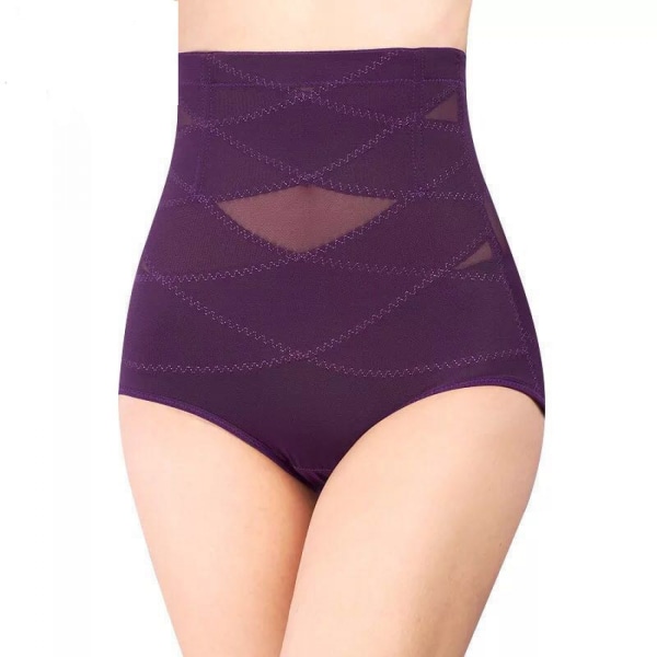 Kvinnor Butt Lifter Shapewear Hi-Waist Dubbel Magkontroll Trosa Waist trainer Body Shaper --- Lila （Storlek XXL）