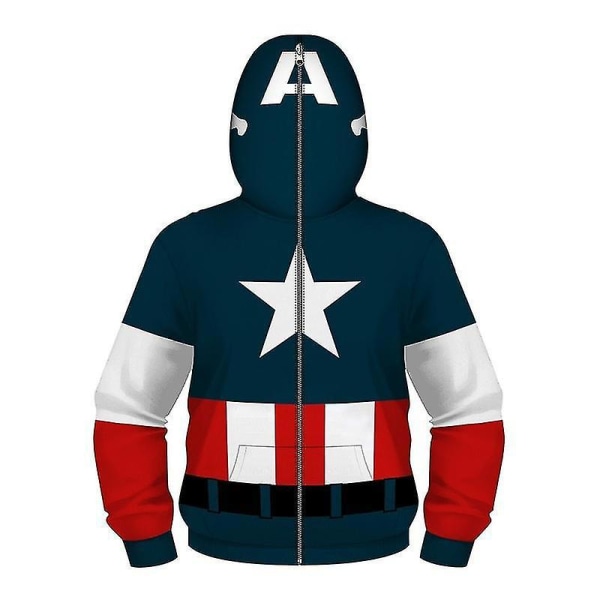 Captain America Iron-man Zip Up Hoodie Zip Up Toppe blue XS