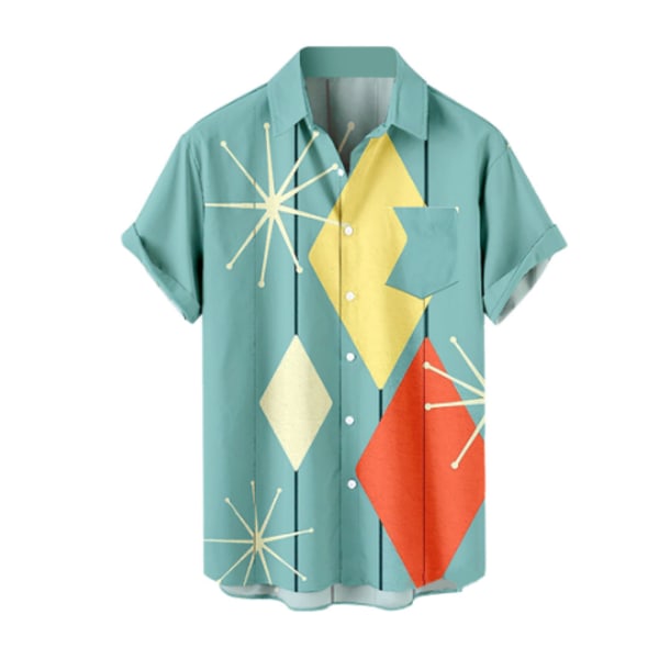 Retro Button Down skjorter for menn 50S Rockabilly sommeroverdeler #4 3XL