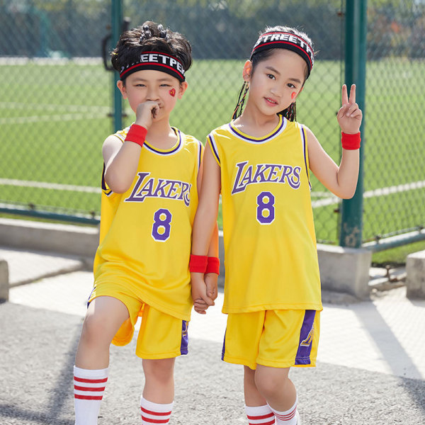 Basketballtrøye for barn Lakers skruhals nr. 8 gul P8 3xs