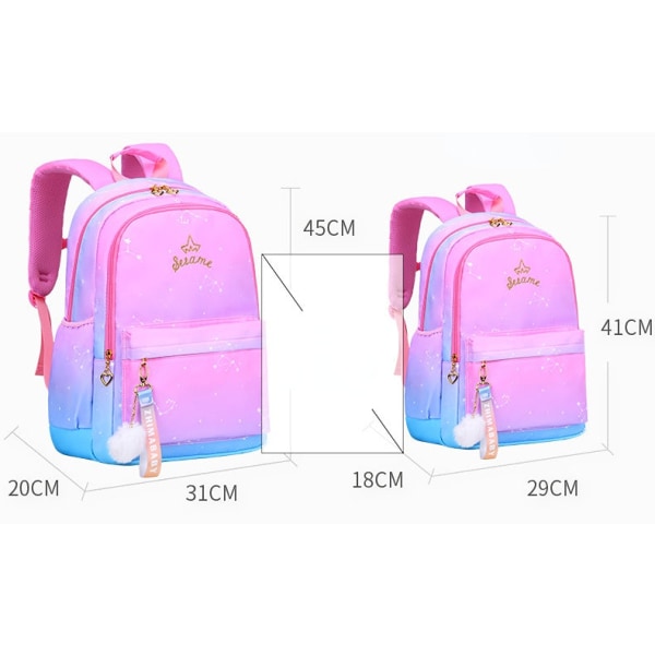 Student Børn Rygsæk Småbørn Skoletaske Sød sød og let vandafvisende Pink to purple small size