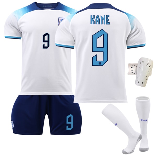 England Trøje 22/23 Hjemme nr. 9 Kane fodbolddragt Set With Pads 16(90-100)