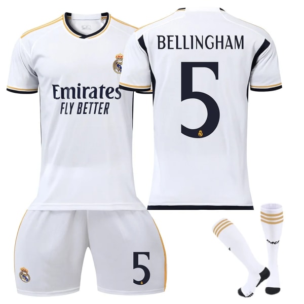 Real Madrid Bellingham No.5 Jersey Set harjoituspaitapuku lapsille aikuisille kausi 23-24 valkoinen sarja A 2 White Set A L