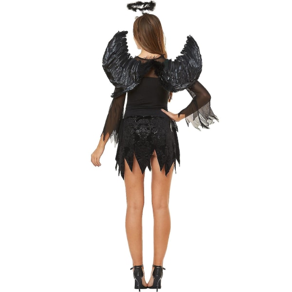 M-3xl Halloween Sexy Black Angel -asu Phantom Bride L black double layer