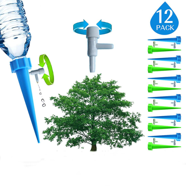 12-pack växt automatisk bevattningsanordning, självspikarsystem med kontrollventil för långsam frigöring, droppare