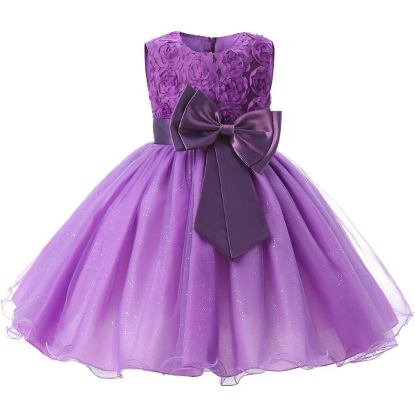 Festklänning med Rosett och Blommor - Lila (130) Purple One-size