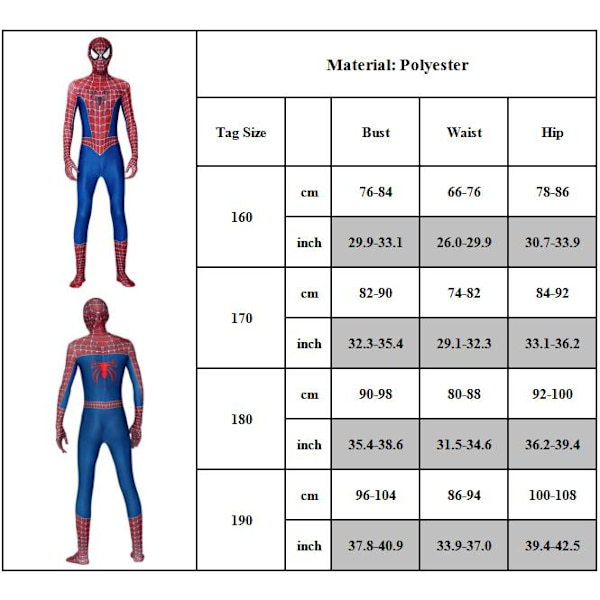 Spider-Man-kostyme for rollespill for voksne superheltkropper 1 160cm