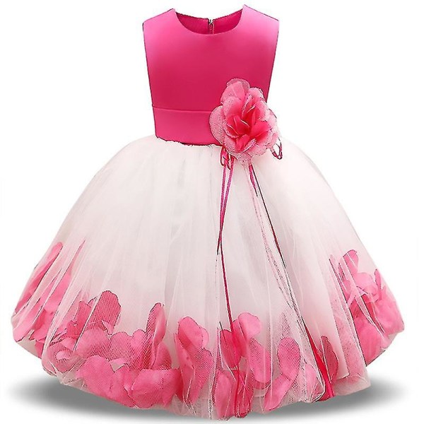 Blomsterpige Baby brudekjole Fairy Petals Børnetøj Pige Festkjole Børnetøj Fancy teenage pige kjole 4 6 8 10t Rose Red 7