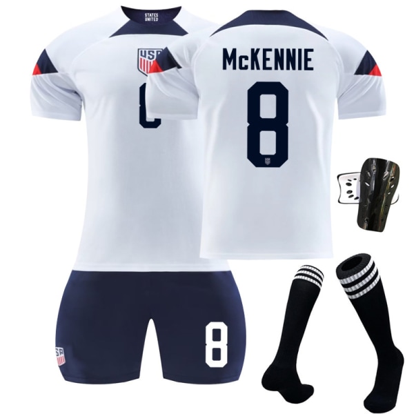 23 World Cup America Home Fotballdrakt Barnefotballdrakt McKennie nummer 8 med sokker Beskyttelsesutstyr 22