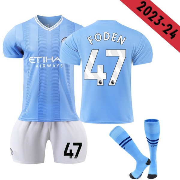 23-24 Manchester City Home Kids Football Kit nr. 47 FOD 10-11 Years