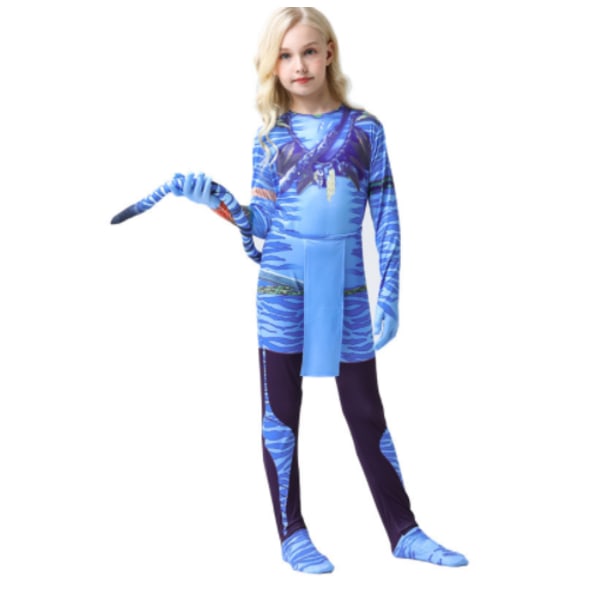 Avatar 2 kostym kostym, Jumpsuit för barn med Halloween- print form form 140cm