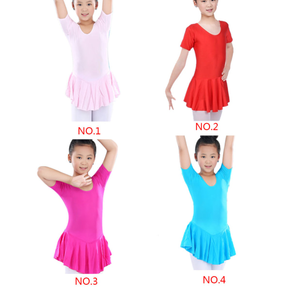 Barneballettkjole trikot med skjørt Dansekostymer Tutu Rose red 130cm