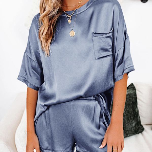 2 stk Kvinder Pyjamas Sæt Kortærmet Sommer Nattøj Gray L