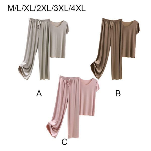 Kvinnor Ice Silk Pyjamas Set T-shirt Elastisk midja lösa byxor Dark khaki M