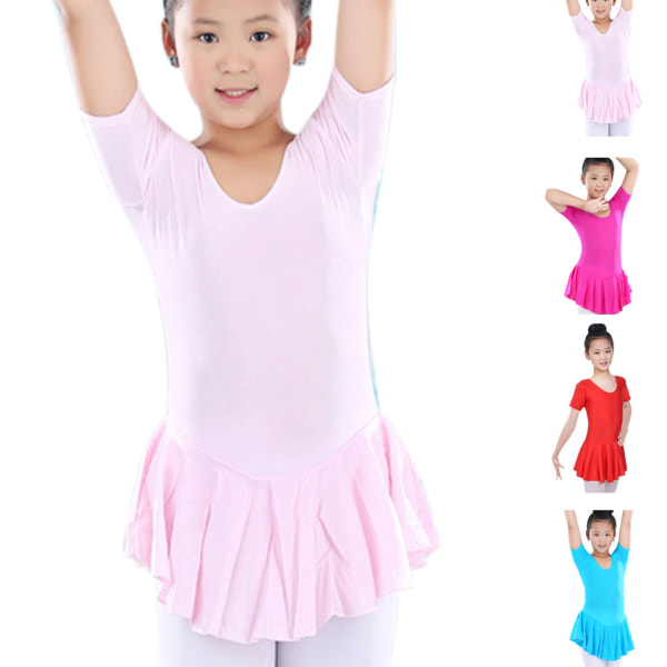 Børneballetkjole trikot med nederdel dansekostumer Tutu pink 110cm