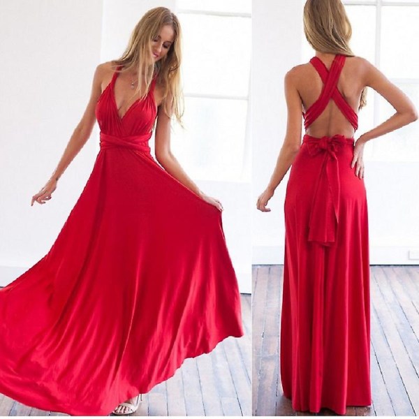 eksklusive kvinner Multiway Wrap Convertible Boho Maxi Club Rød kjole Bandasje Lang kjole Fest Brudepiker Infinity Robe Longue Femme Red S