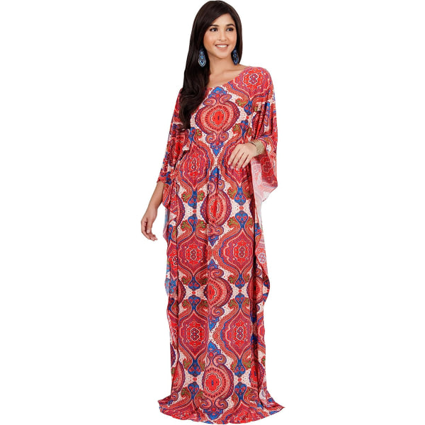 Lang Kaftan Boho Print Jersey Flowy Casual Abaya til kvinder M