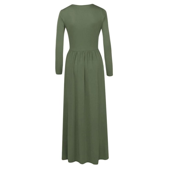 Dame Maxikjoler Rund Hals Kjole Langærmet Swing Ensfarvet Græsgrøn 0 Grass Green XL