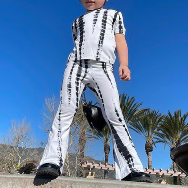 Toddler Kortärmad Sommar Outfits Crew Neck Toppar Skjortor Byxor White 110cm