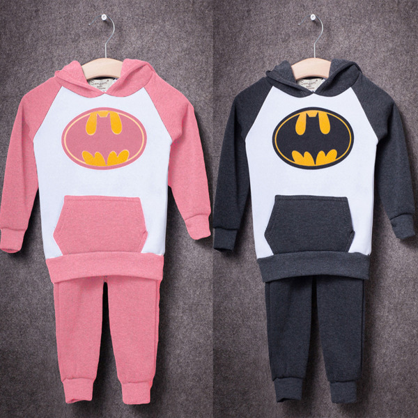 Gutter Jente Batman Sweatshirt Topper Bukser Treningsdress sett Rosa Pink 110