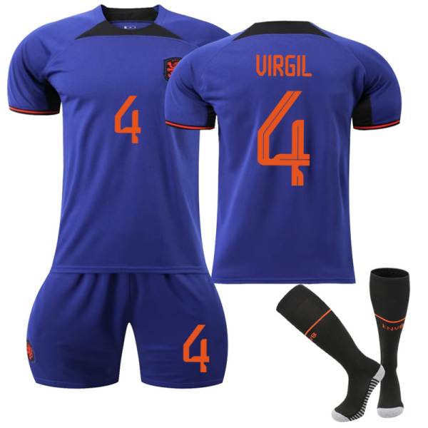 22-23 World Cup Nederland Bortedrakt Fotball treningsdrakt VIRGIL 4 Kids 26(140-150CM)