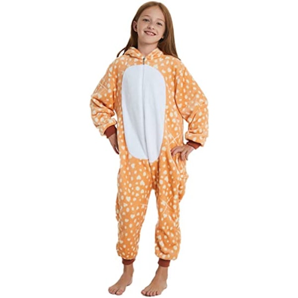 Fleece Lasten Tiger Onesie Pyjamat Joulu Halloween Eläin Cosplay Pyjama asu Sika Deer 120 Jards