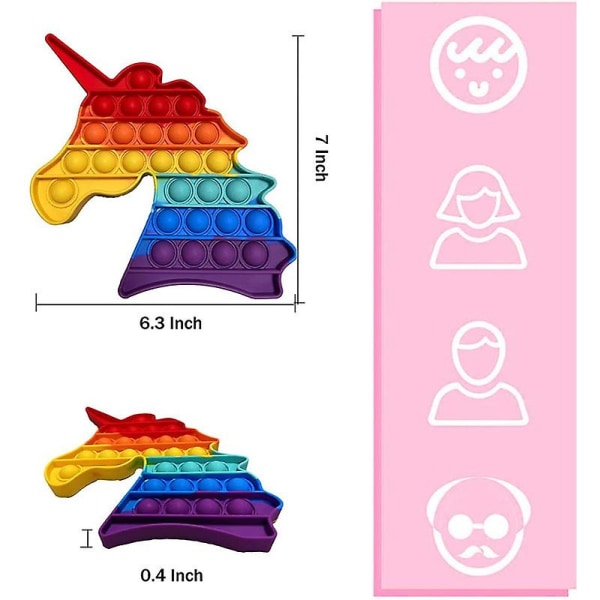 Stress Reliever Silikon Bubble Popper Myke Klem Leker - Unicorn Rainbow