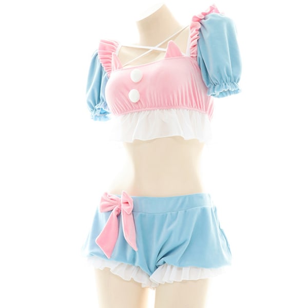 Lolita Cute Sleepwear Puff Sleeves Tube Top ja Shortsit Alusvaatteet Setti Anime Cosplay Kissan Korville Pyjama Temptation Linge