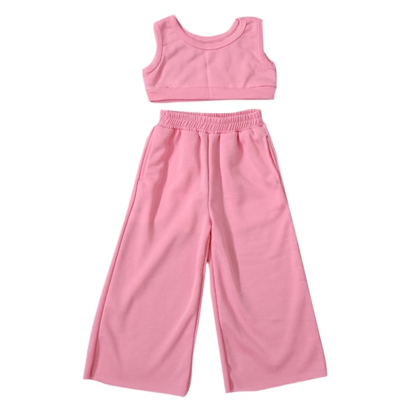Småbarn ermeløse sommerantrekk Ensfargede skjorter + bukser Pink 90cm