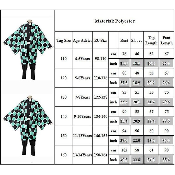 Kids Demon Slayer Animation Cosplay Kostym Outfit Set 11-12 Years Kamado Tanjirou