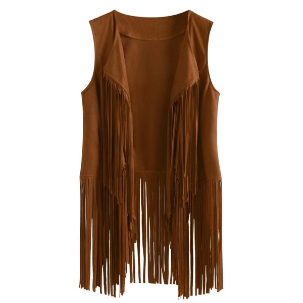 Vintage Fringe Vest kvinner Ermeløse dusker Cardigan Vest khaki 3XL