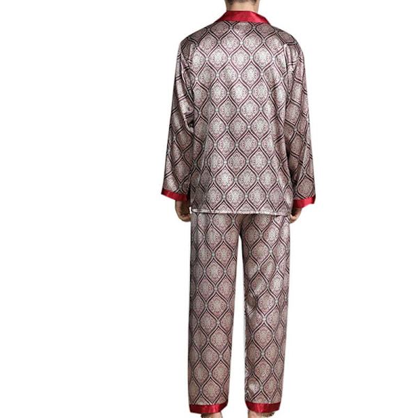 Herr Pyjamas Set T-shirt Lounge Bottoms Byxor Nattkläder kostym Pjs Claret XL