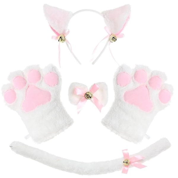 Söt katt Cosplay rekvisita kattöron pannband kattklohandske kattsvans pink