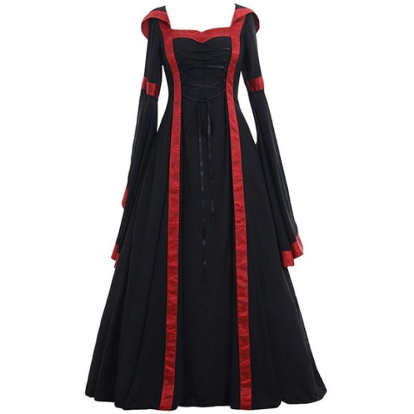 Vintage middelaldersk gulvlengde Cosplay-kjole for kvinner black XL