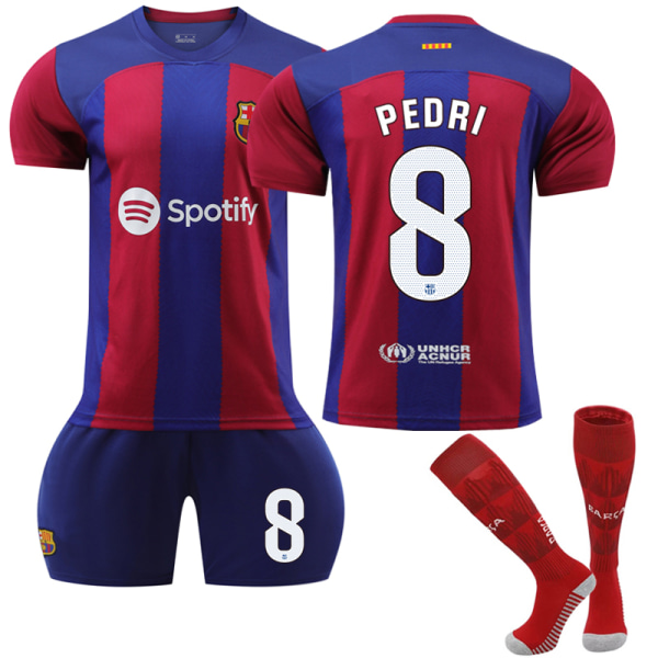 23- Barcelona hjemmefotballskjorte for barn nr. 8 Pedri 24