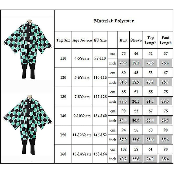 Kids Demon Slayer Animation Cosplay Kostym Outfit Set 7-8 Years Kamado Tanjirou
