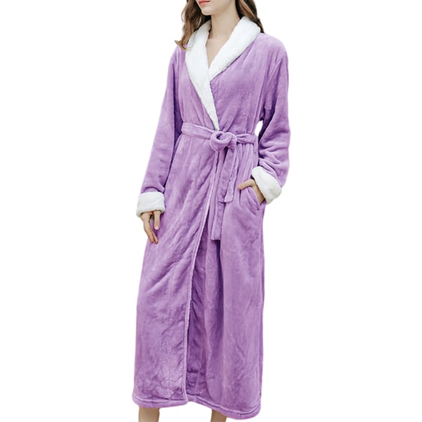 Long Robe Warm Holder badekåpen varm Nattkjole Hudvennlig Purple XL