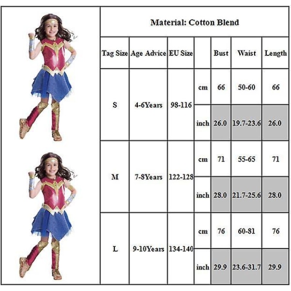 Wonder Woman Cosplay kostym Girls Kids Halloween Party 9-10 Years