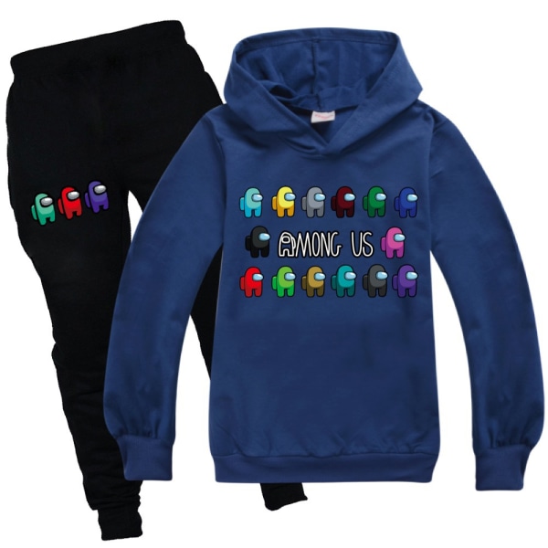 Kids Game Among Us Sweater Hoodie Byxor Träningsoverall Set trendigt navy bule 100cm