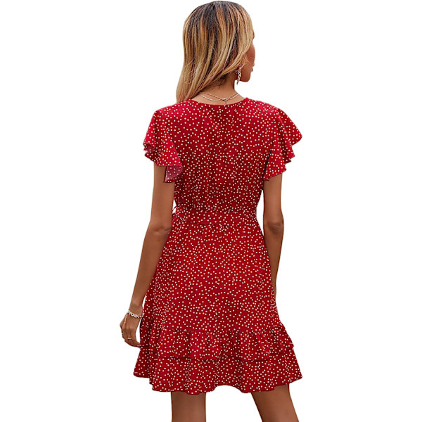 HAUFR Kvinders Sommer Polka Dots V-hals Flæser Cap Sleeve A Line Mini Kjole Red X-Large