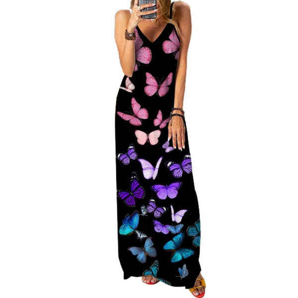 Damklänning 3D Butterflies Print Elegant lång klänning för fest A 2XL