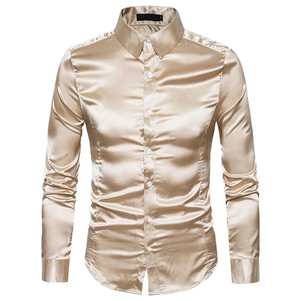 Långärmade skjortor med knapp för män Glänsande långärmade skjortor Khaki M