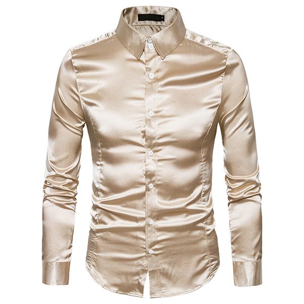 Langermede skjorter med knapper for menn Skinnende langermede skjorter Khaki M