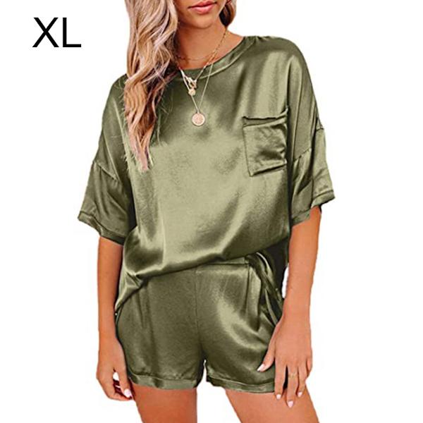 2 stk Kvinder Pyjamas Sæt Kortærmet Sommer Nattøj Army Green XL