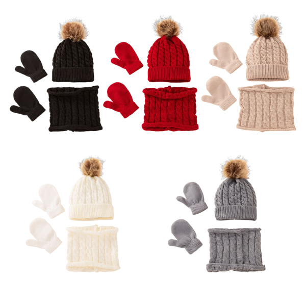 Beanie Hat Handskar Set *Pom Pom Bobble Hat Color Woolen Hats Khaki