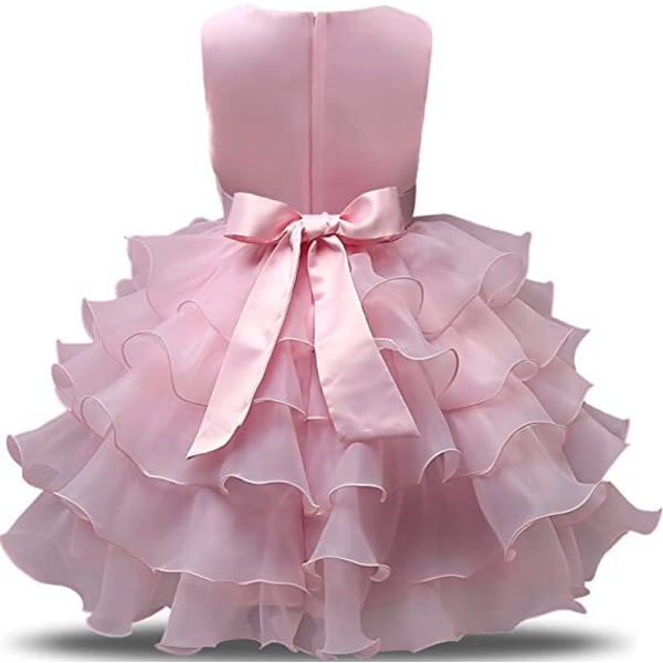 Tjejklänning Barn Volanger Spets Fest Bröllopsklänning Regnbågstyll pink 100