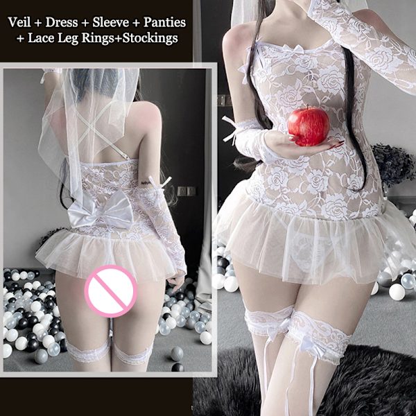 Sexet Lingeri Kostume Brud Cosplay Prinsesse Kjole Blonde Transp With Socks