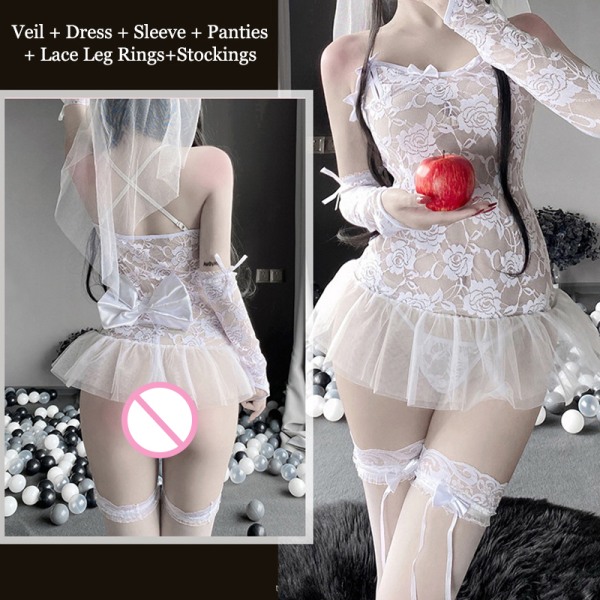 Sexig underkläder kostym Brud cosplay prinsessklänning Spets Transp With Socks