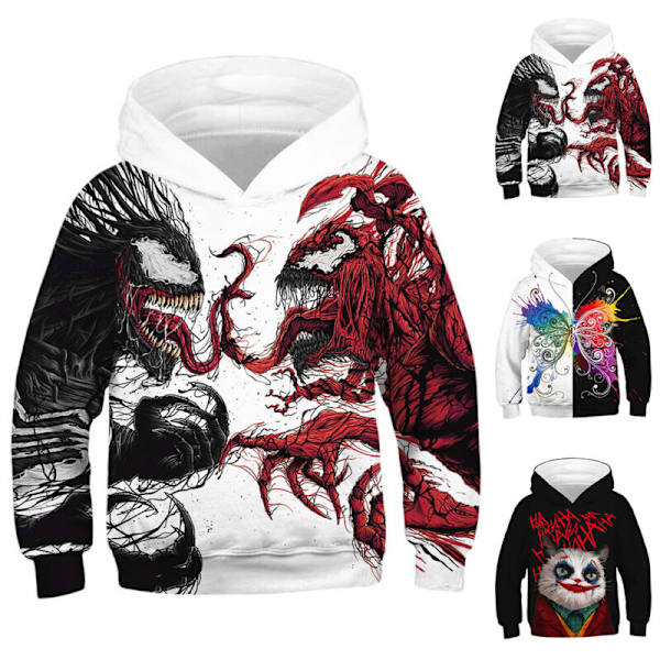 Barn Pojkar Flickor 3D Butterfly Print Hoodie Jacka Jumper Toppar Venom XS