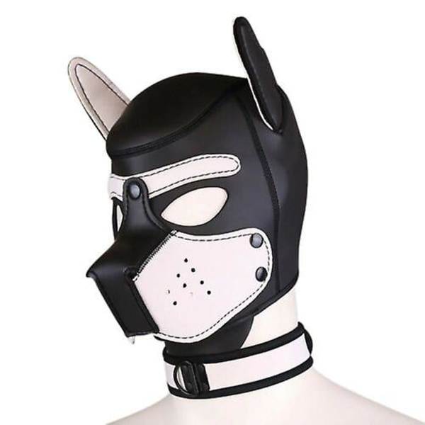 Carnival Puppy Mask Åndbar hovedbeklædning Cosplay Animal Head Mask White Dog head mask collar